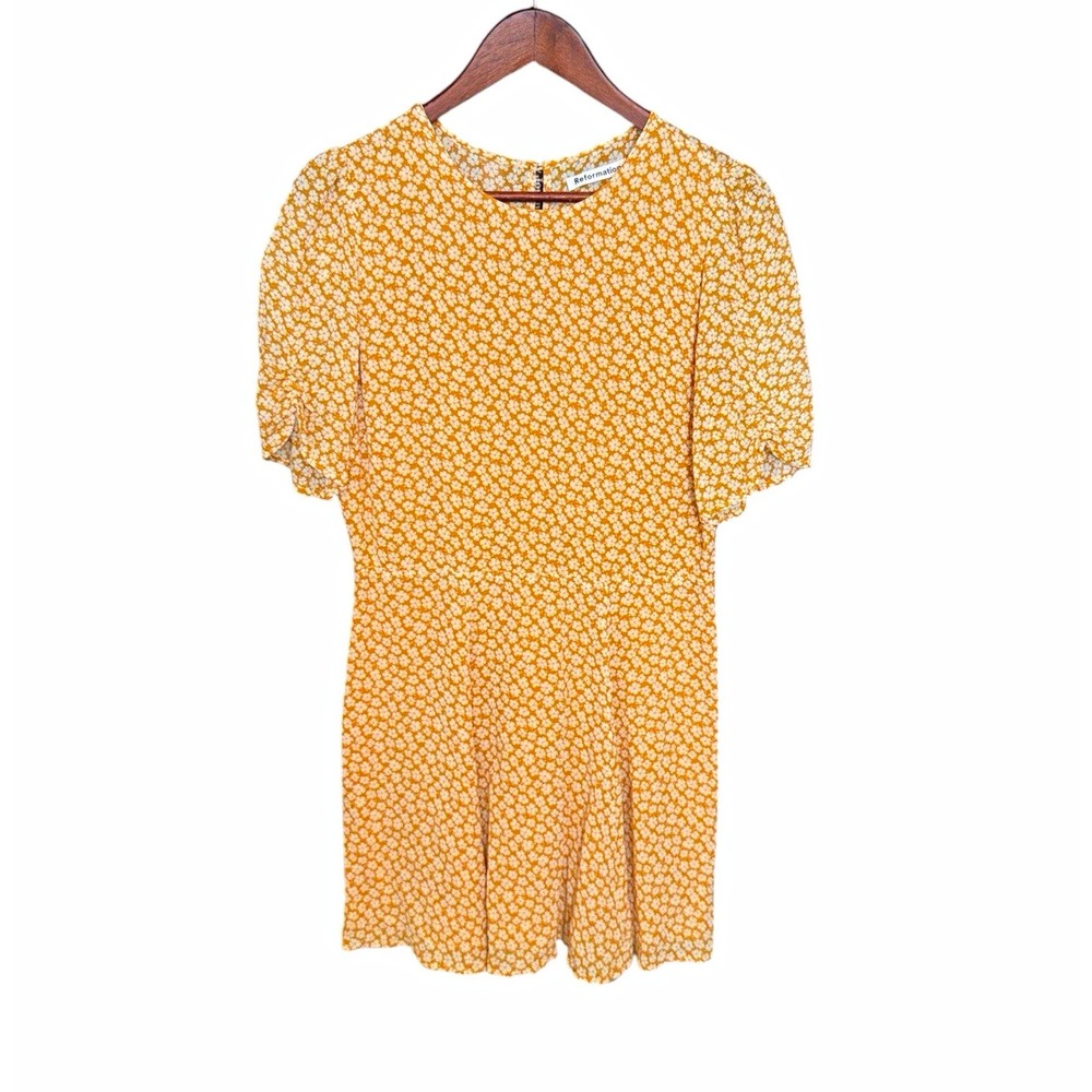 Reformation Gracie Yellow Floral A-Line Mini Dress Size 10 Casual Work Boho